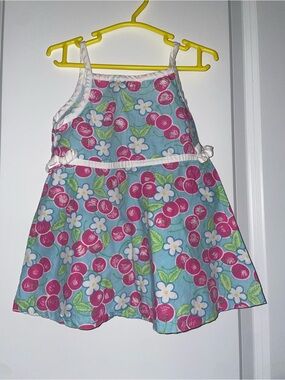 Girls' Blue Cherry Print Sundress with White Trim